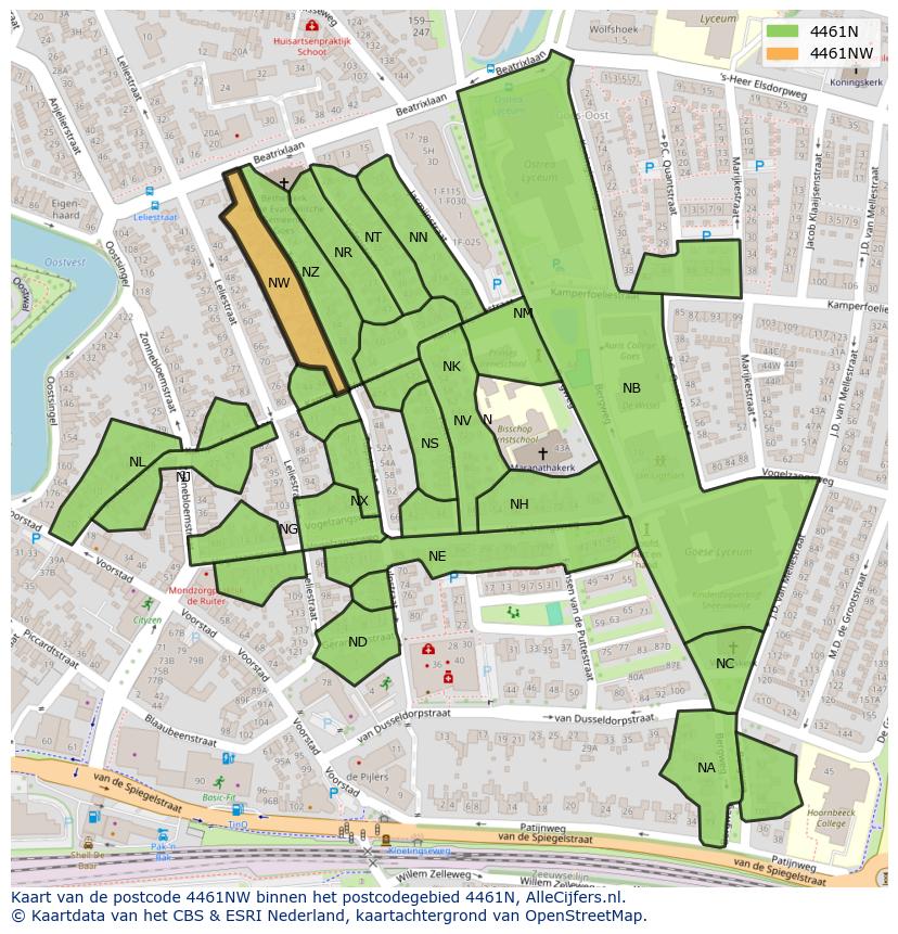 Afbeelding van het postcodegebied 4461 NW op de kaart.