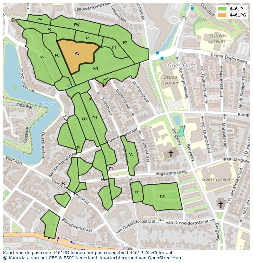 Afbeelding van het postcodegebied 4461 PG op de kaart.