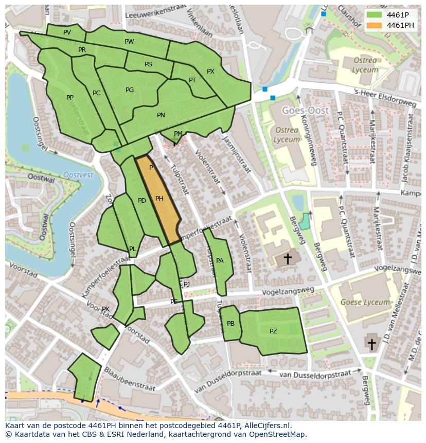 Afbeelding van het postcodegebied 4461 PH op de kaart.
