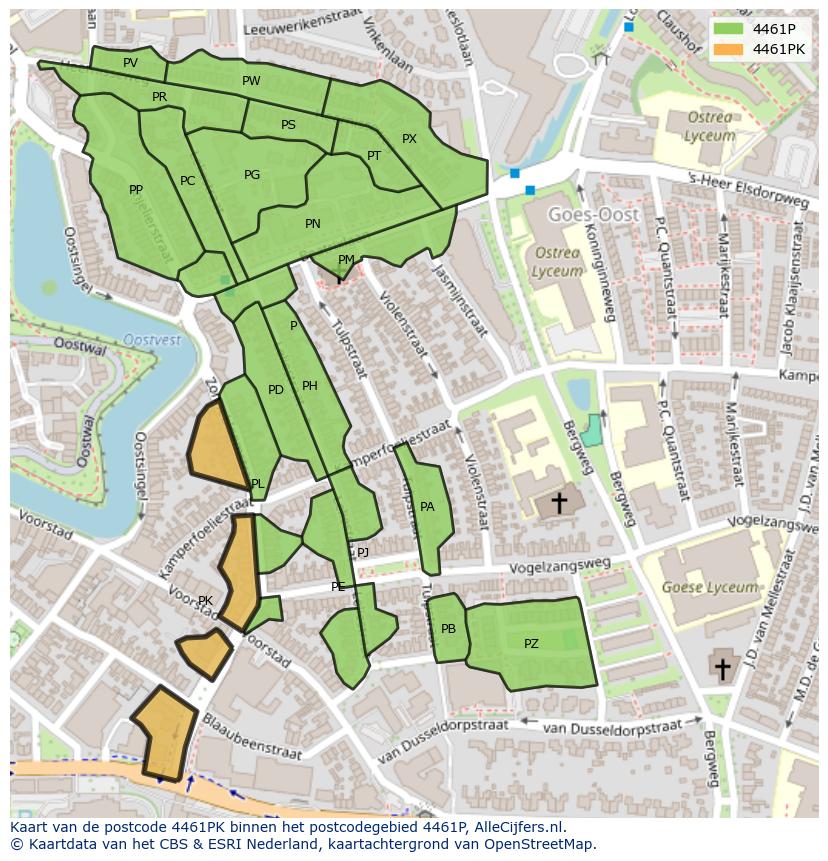 Afbeelding van het postcodegebied 4461 PK op de kaart.