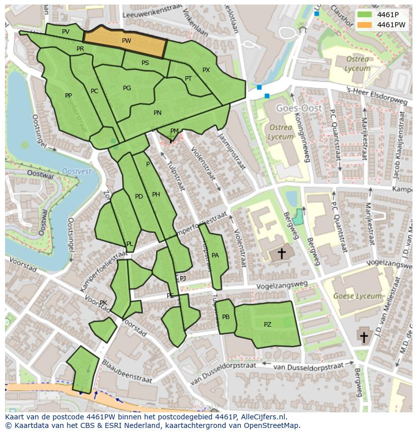 Afbeelding van het postcodegebied 4461 PW op de kaart.