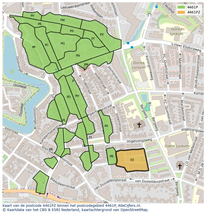 Afbeelding van het postcodegebied 4461 PZ op de kaart.
