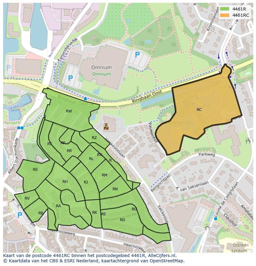 Afbeelding van het postcodegebied 4461 RC op de kaart.