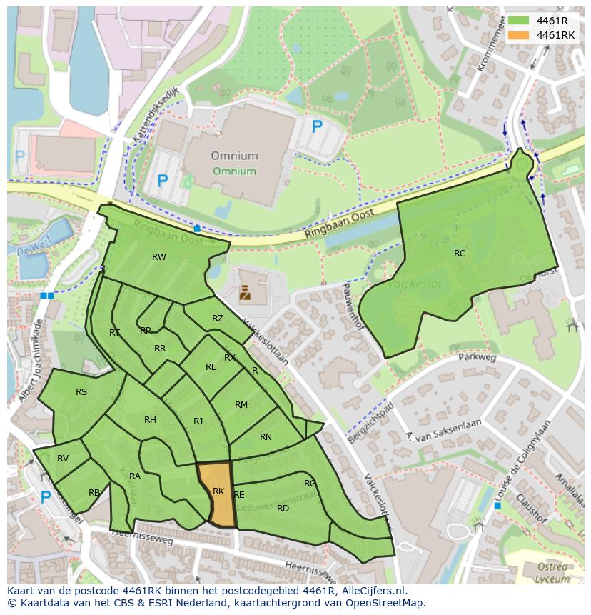 Afbeelding van het postcodegebied 4461 RK op de kaart.