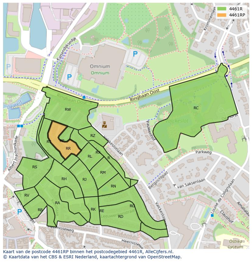 Afbeelding van het postcodegebied 4461 RP op de kaart.