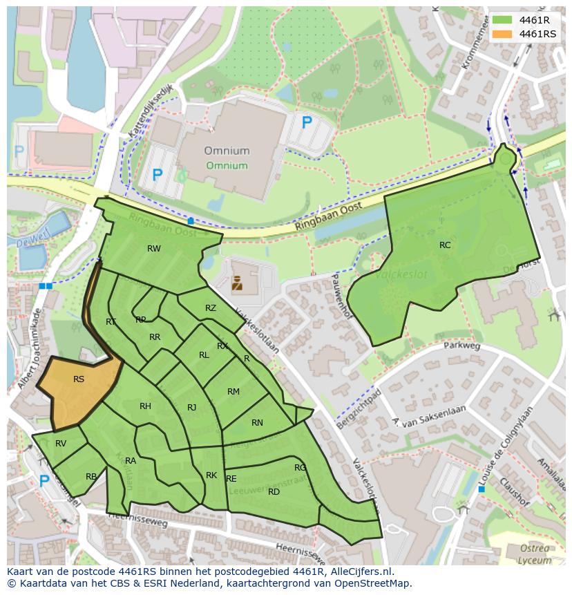 Afbeelding van het postcodegebied 4461 RS op de kaart.