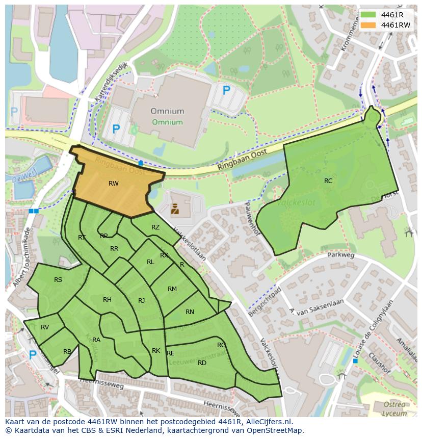 Afbeelding van het postcodegebied 4461 RW op de kaart.