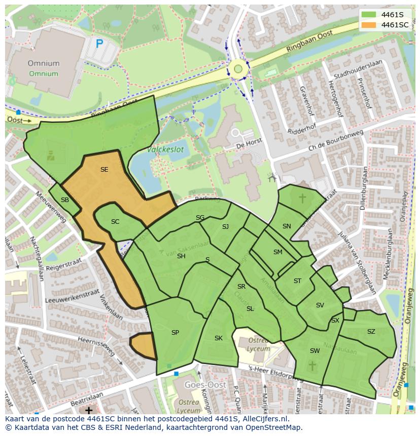 Afbeelding van het postcodegebied 4461 SC op de kaart.