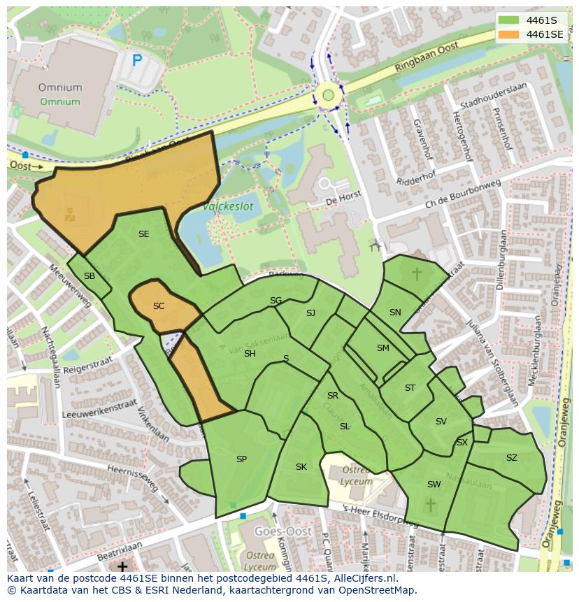 Afbeelding van het postcodegebied 4461 SE op de kaart.