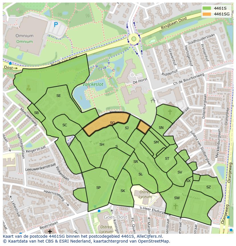 Afbeelding van het postcodegebied 4461 SG op de kaart.
