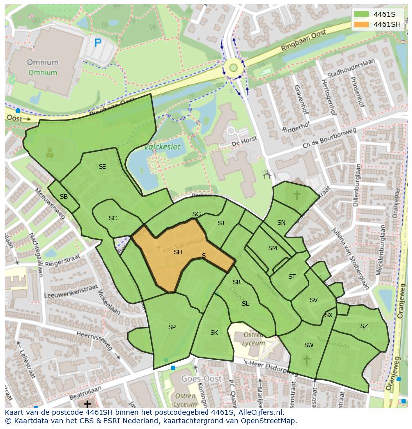 Afbeelding van het postcodegebied 4461 SH op de kaart.