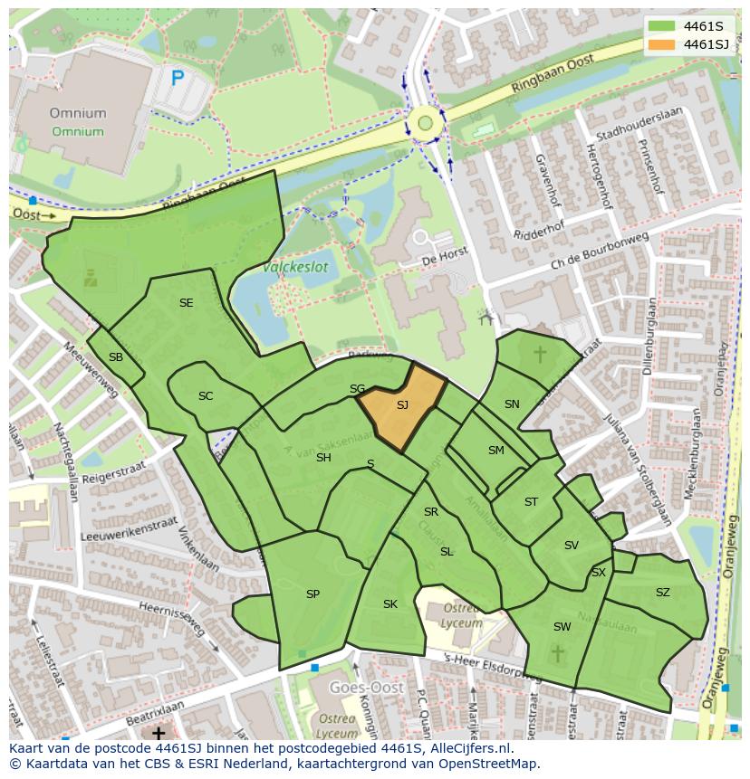 Afbeelding van het postcodegebied 4461 SJ op de kaart.