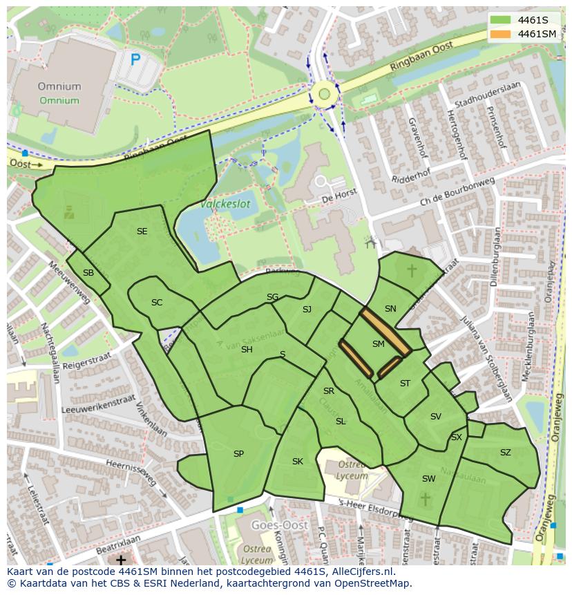 Afbeelding van het postcodegebied 4461 SM op de kaart.