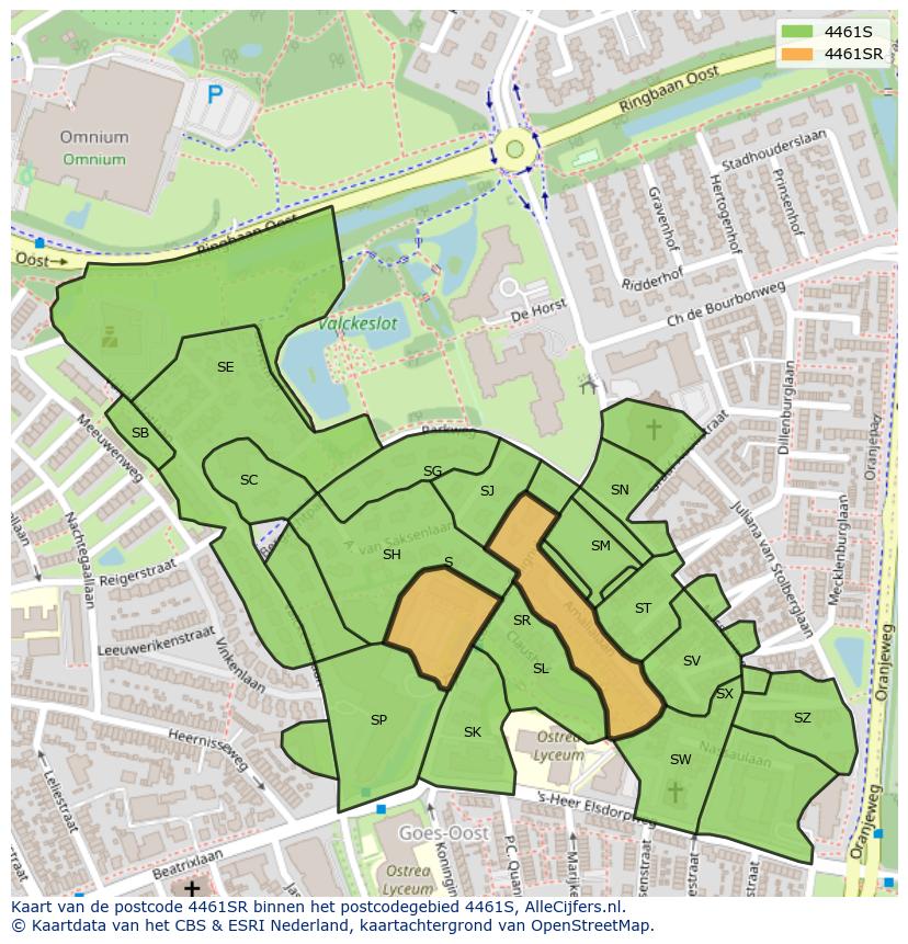 Afbeelding van het postcodegebied 4461 SR op de kaart.
