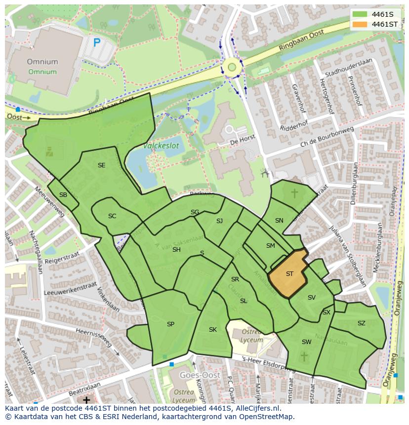 Afbeelding van het postcodegebied 4461 ST op de kaart.