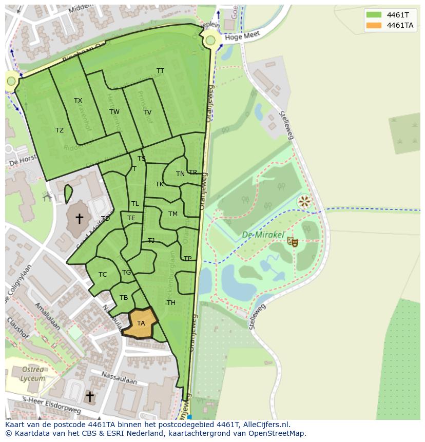 Afbeelding van het postcodegebied 4461 TA op de kaart.