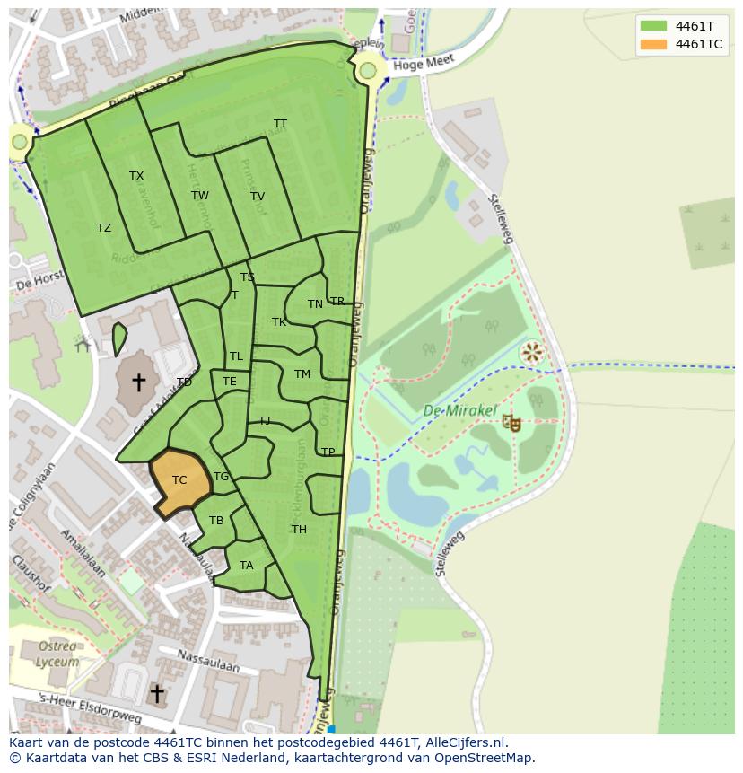 Afbeelding van het postcodegebied 4461 TC op de kaart.
