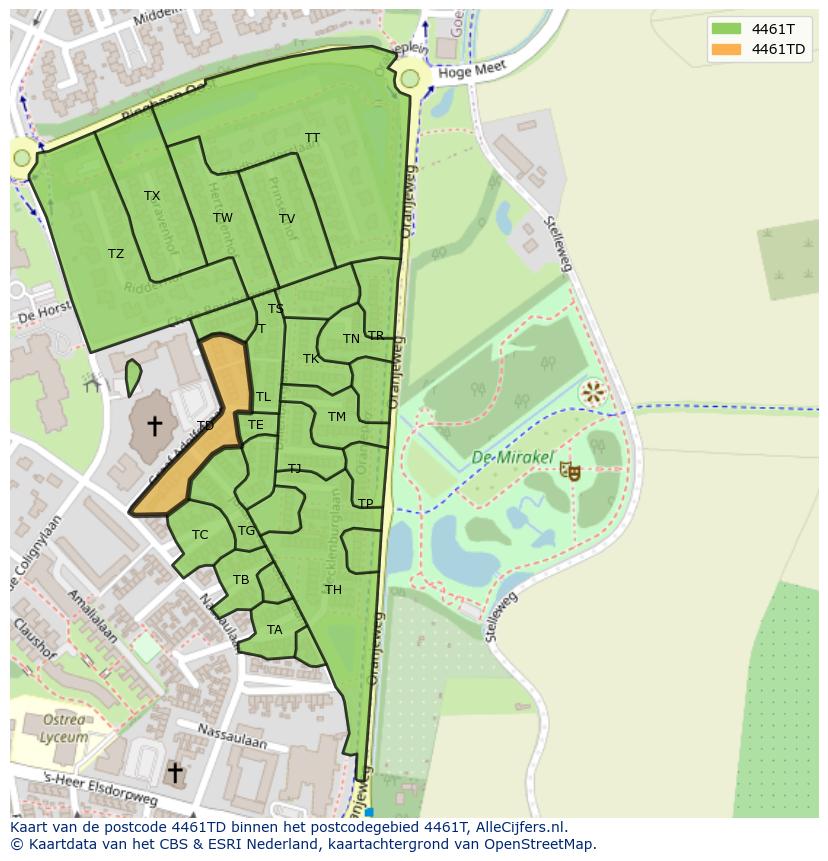 Afbeelding van het postcodegebied 4461 TD op de kaart.
