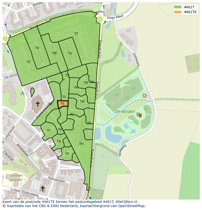 Afbeelding van het postcodegebied 4461 TE op de kaart.
