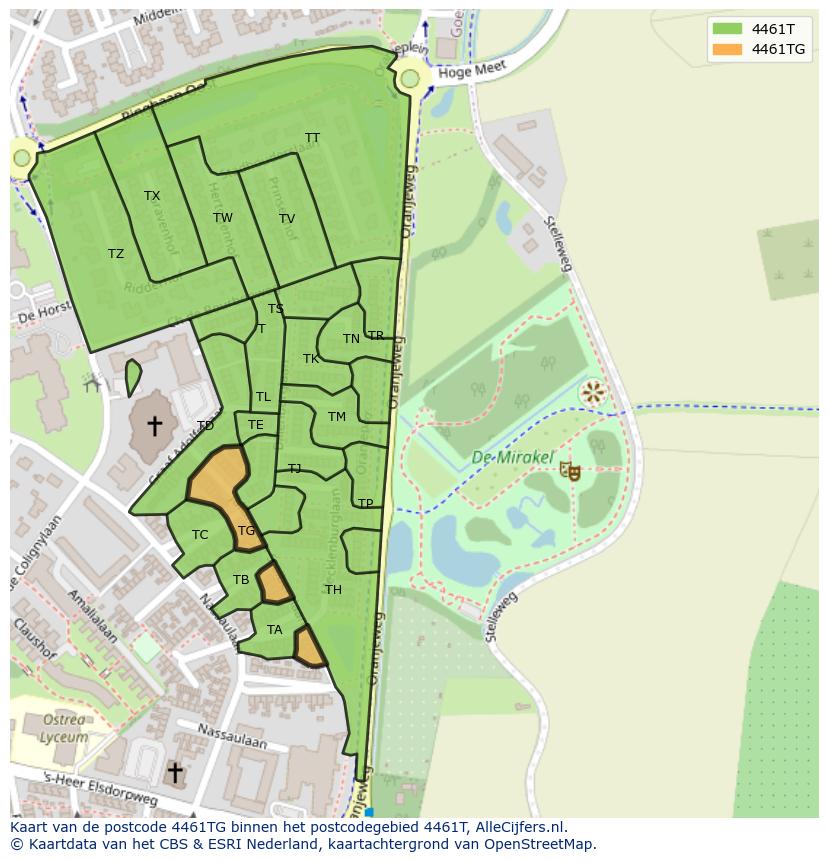 Afbeelding van het postcodegebied 4461 TG op de kaart.