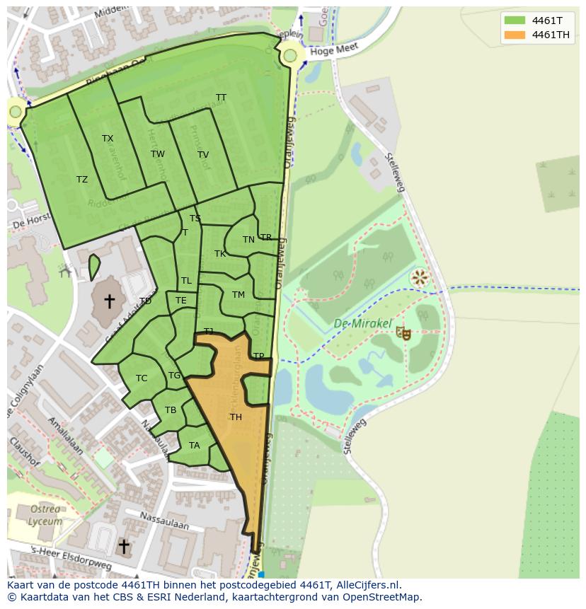 Afbeelding van het postcodegebied 4461 TH op de kaart.