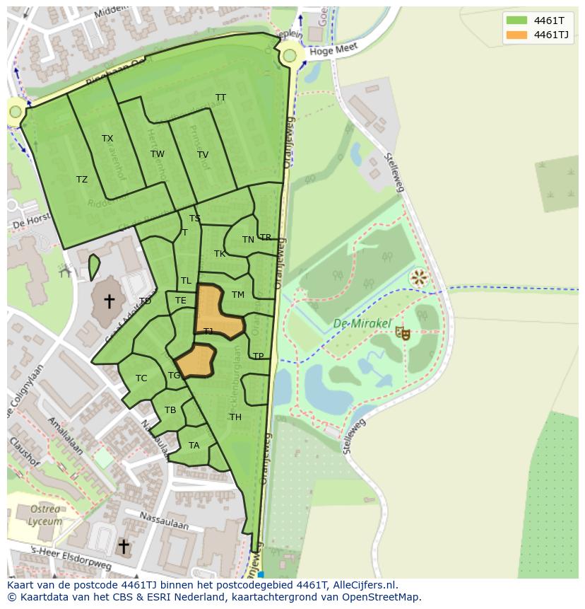 Afbeelding van het postcodegebied 4461 TJ op de kaart.