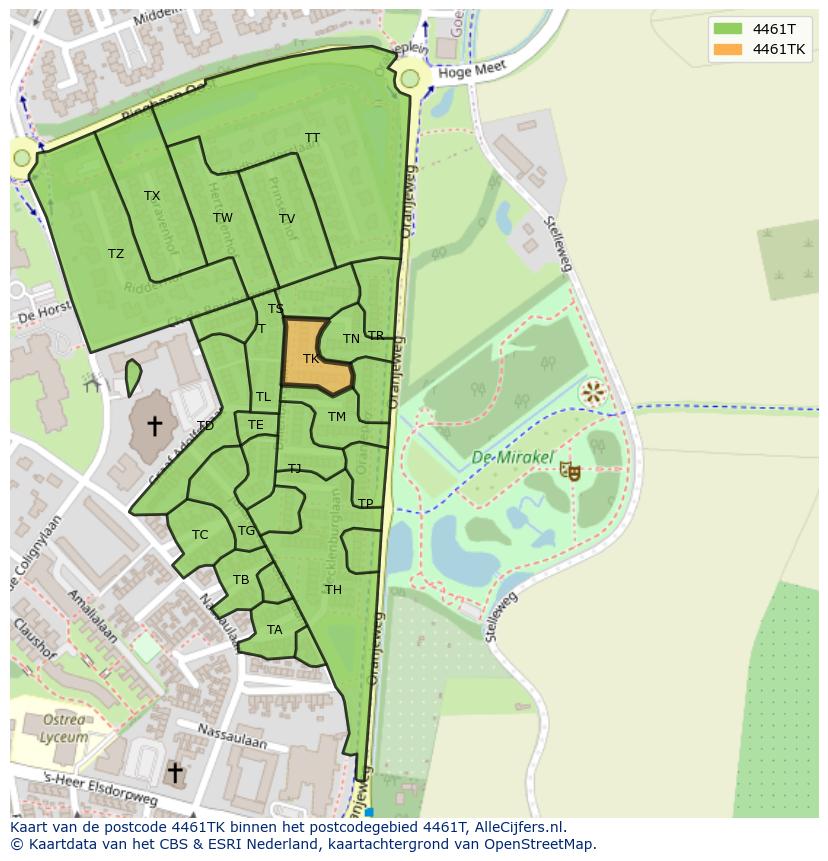 Afbeelding van het postcodegebied 4461 TK op de kaart.