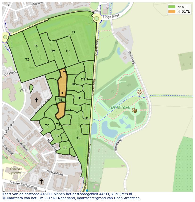 Afbeelding van het postcodegebied 4461 TL op de kaart.
