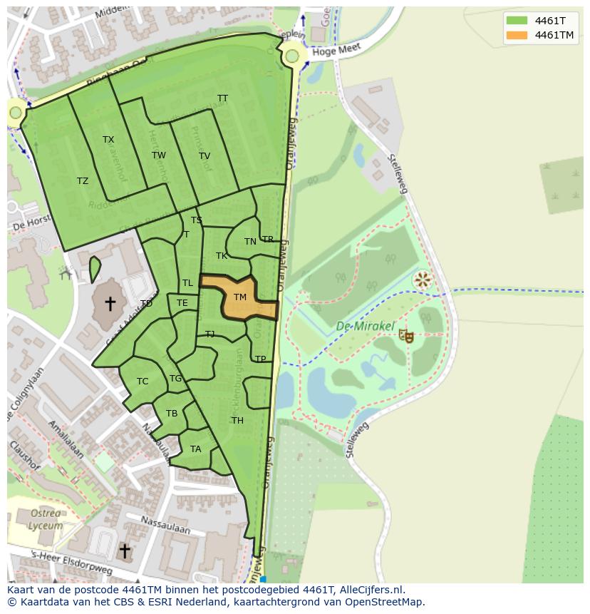 Afbeelding van het postcodegebied 4461 TM op de kaart.
