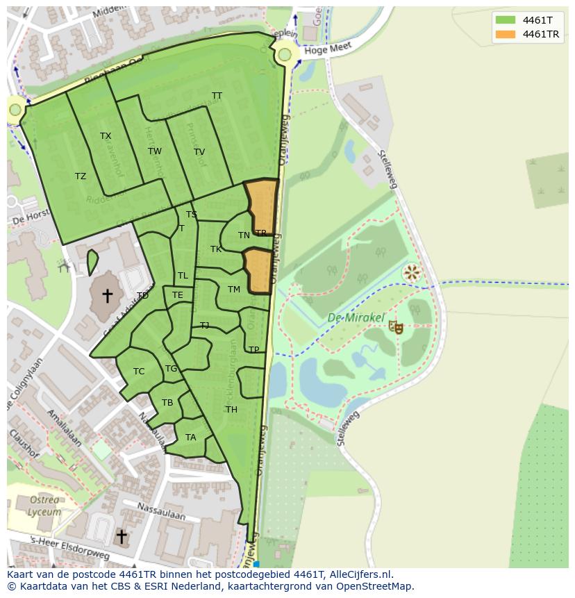 Afbeelding van het postcodegebied 4461 TR op de kaart.