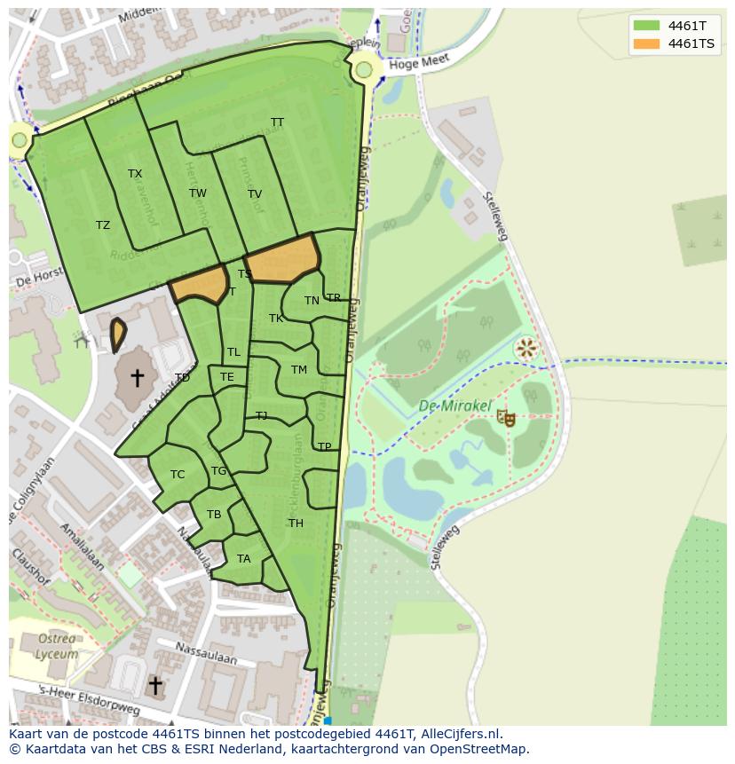 Afbeelding van het postcodegebied 4461 TS op de kaart.