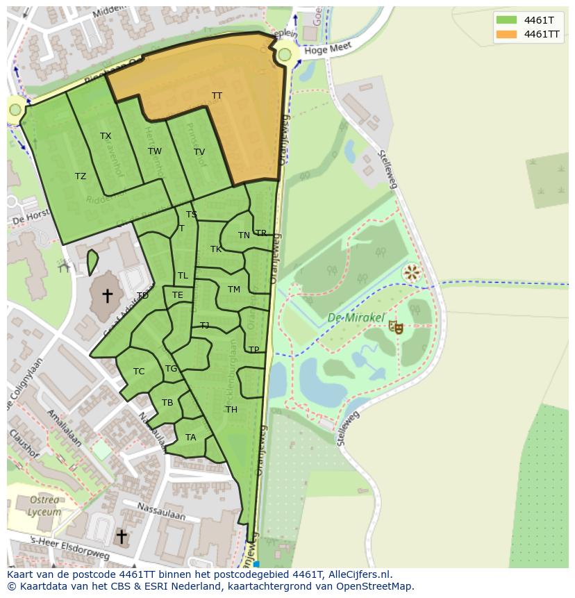 Afbeelding van het postcodegebied 4461 TT op de kaart.