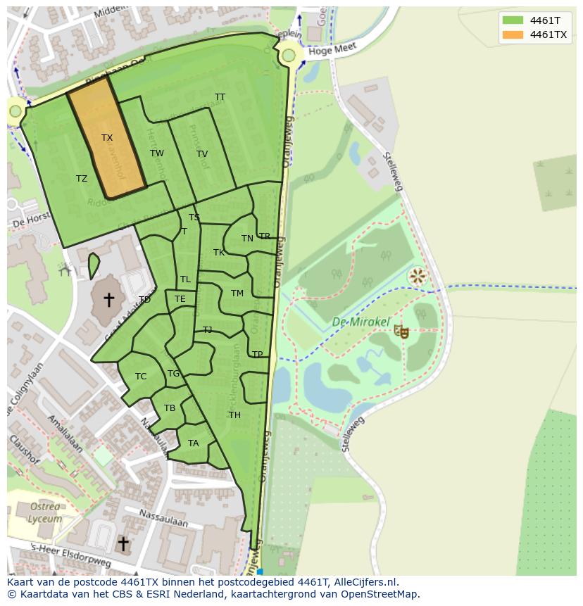 Afbeelding van het postcodegebied 4461 TX op de kaart.
