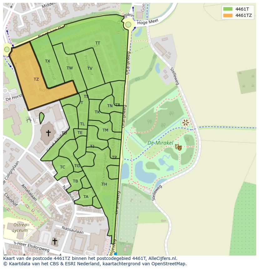 Afbeelding van het postcodegebied 4461 TZ op de kaart.