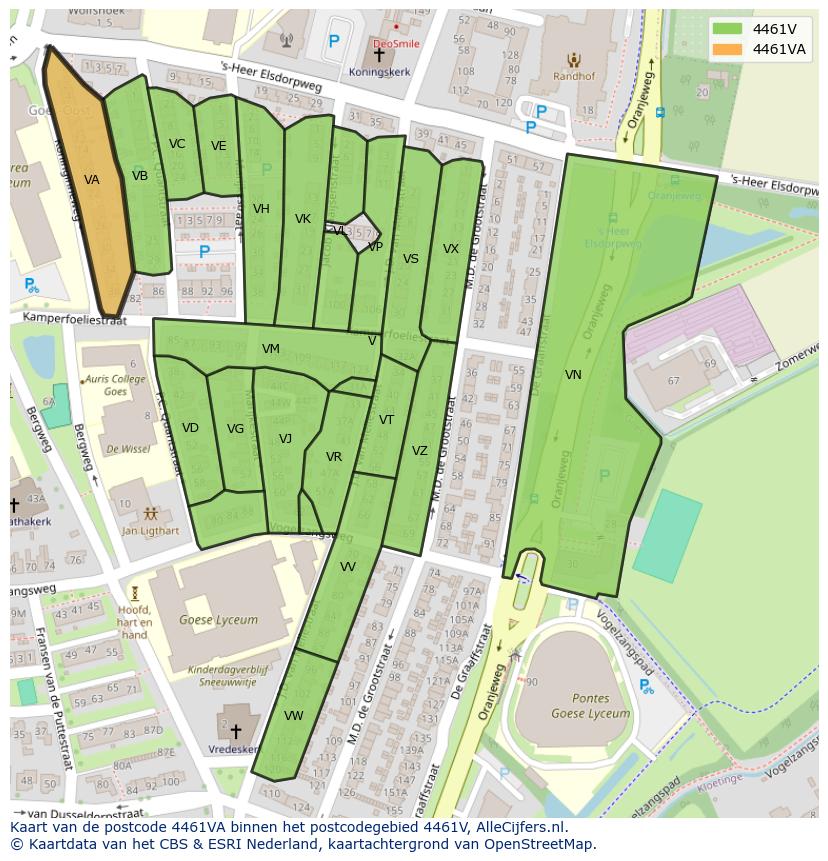 Afbeelding van het postcodegebied 4461 VA op de kaart.