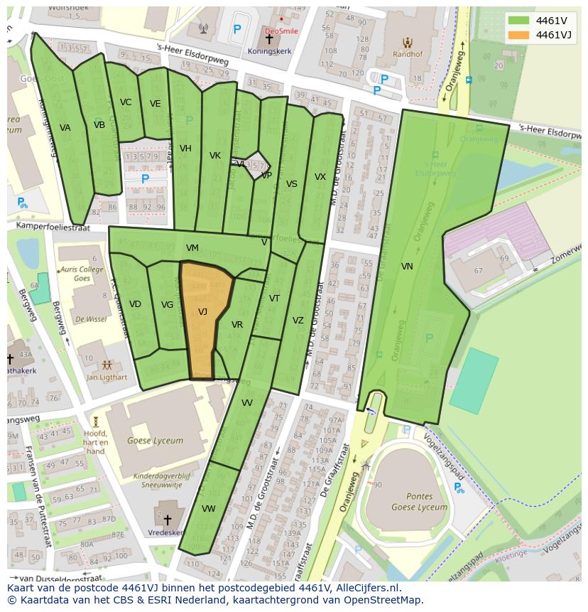 Afbeelding van het postcodegebied 4461 VJ op de kaart.