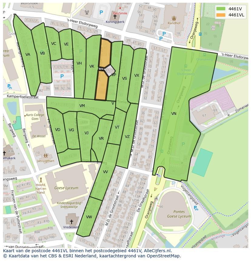 Afbeelding van het postcodegebied 4461 VL op de kaart.