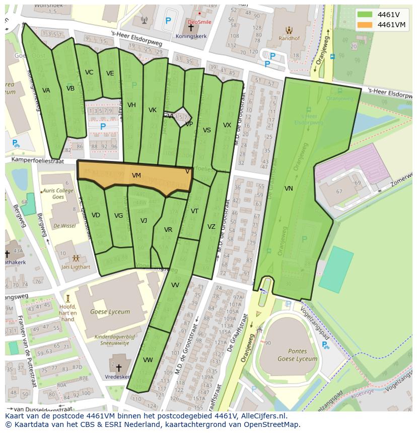 Afbeelding van het postcodegebied 4461 VM op de kaart.