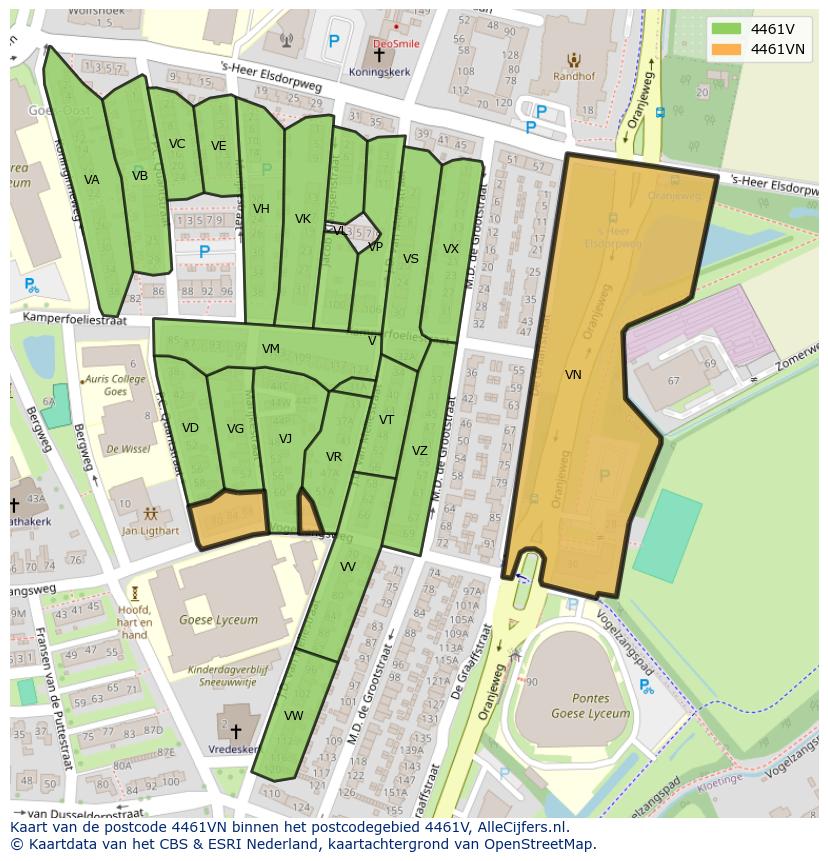 Afbeelding van het postcodegebied 4461 VN op de kaart.