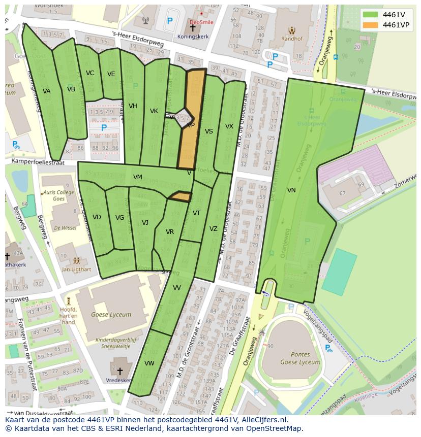Afbeelding van het postcodegebied 4461 VP op de kaart.