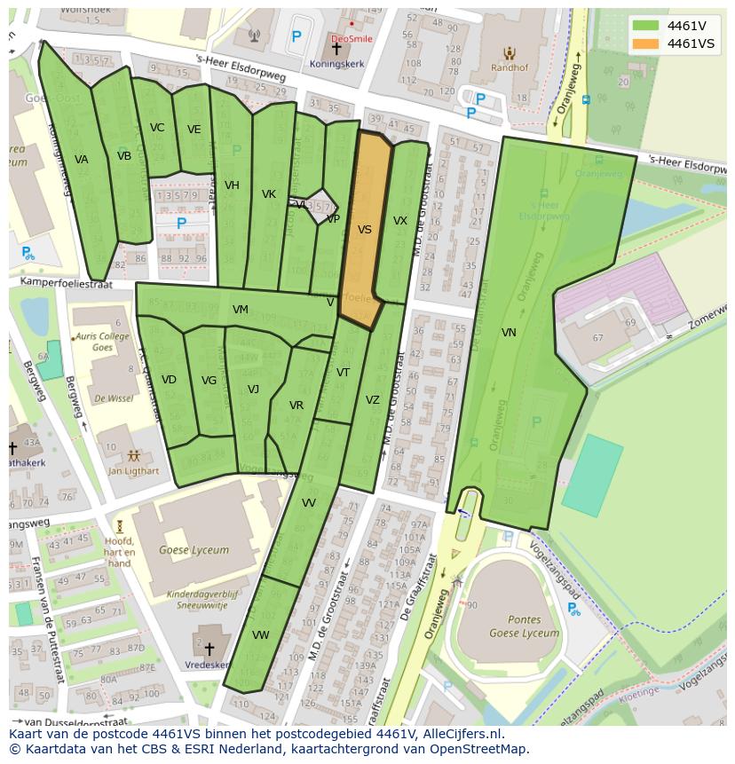 Afbeelding van het postcodegebied 4461 VS op de kaart.