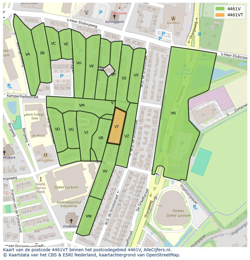 Afbeelding van het postcodegebied 4461 VT op de kaart.