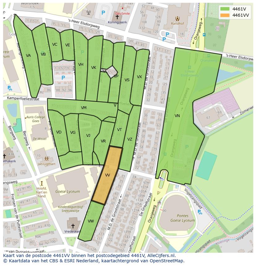 Afbeelding van het postcodegebied 4461 VV op de kaart.