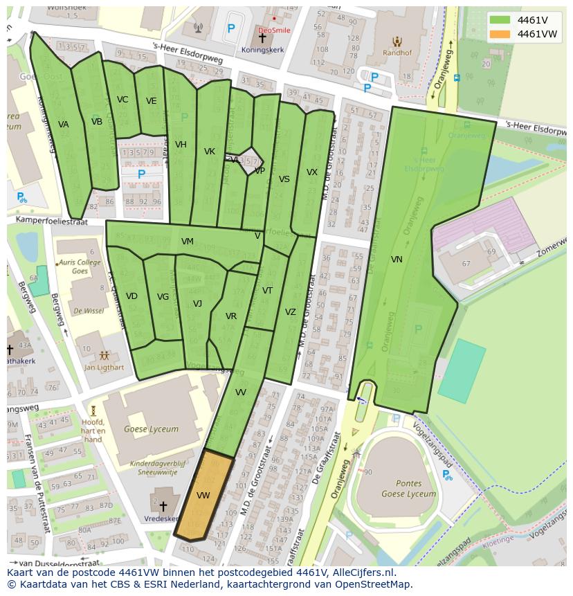 Afbeelding van het postcodegebied 4461 VW op de kaart.