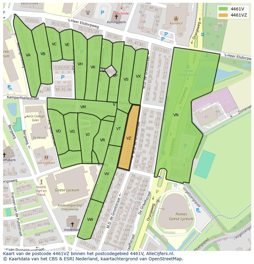 Afbeelding van het postcodegebied 4461 VZ op de kaart.