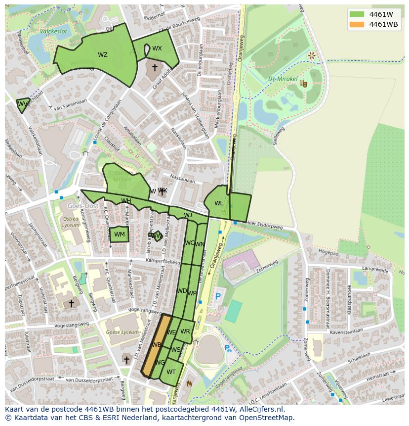Afbeelding van het postcodegebied 4461 WB op de kaart.