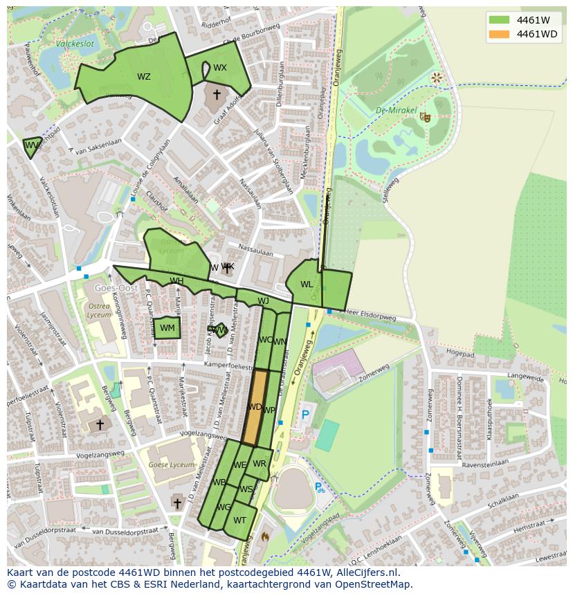 Afbeelding van het postcodegebied 4461 WD op de kaart.