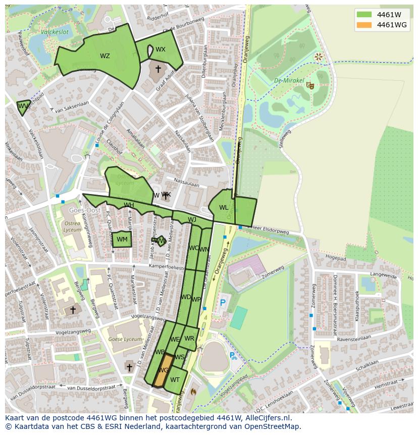 Afbeelding van het postcodegebied 4461 WG op de kaart.