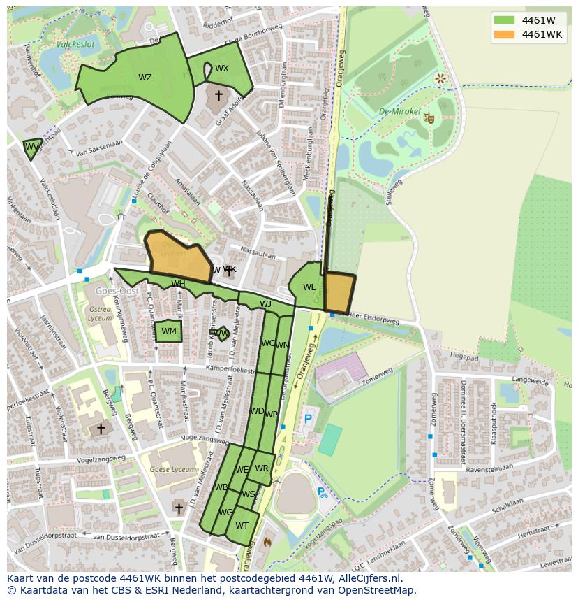 Afbeelding van het postcodegebied 4461 WK op de kaart.