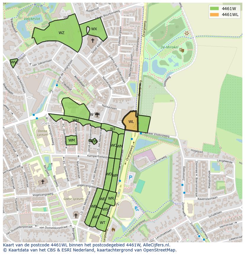 Afbeelding van het postcodegebied 4461 WL op de kaart.